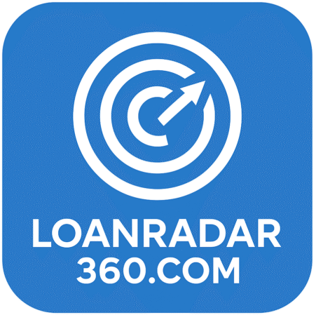Blue radar-themed site icon logo for LoanRadar360.com, representing smart loan tracking and comparison in the USA